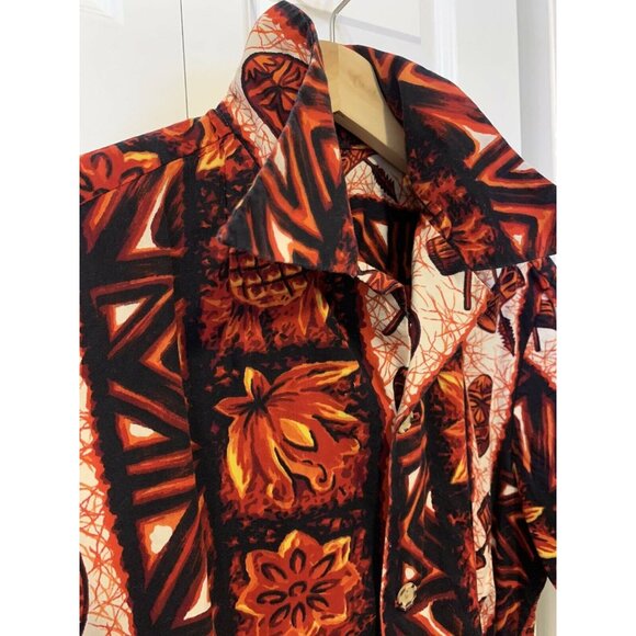 Ui Maikai Vintage Hawaiian Shirt Tiki Mask Drum Pineapple Plant Men's M / L Red - Picture 5 of 8